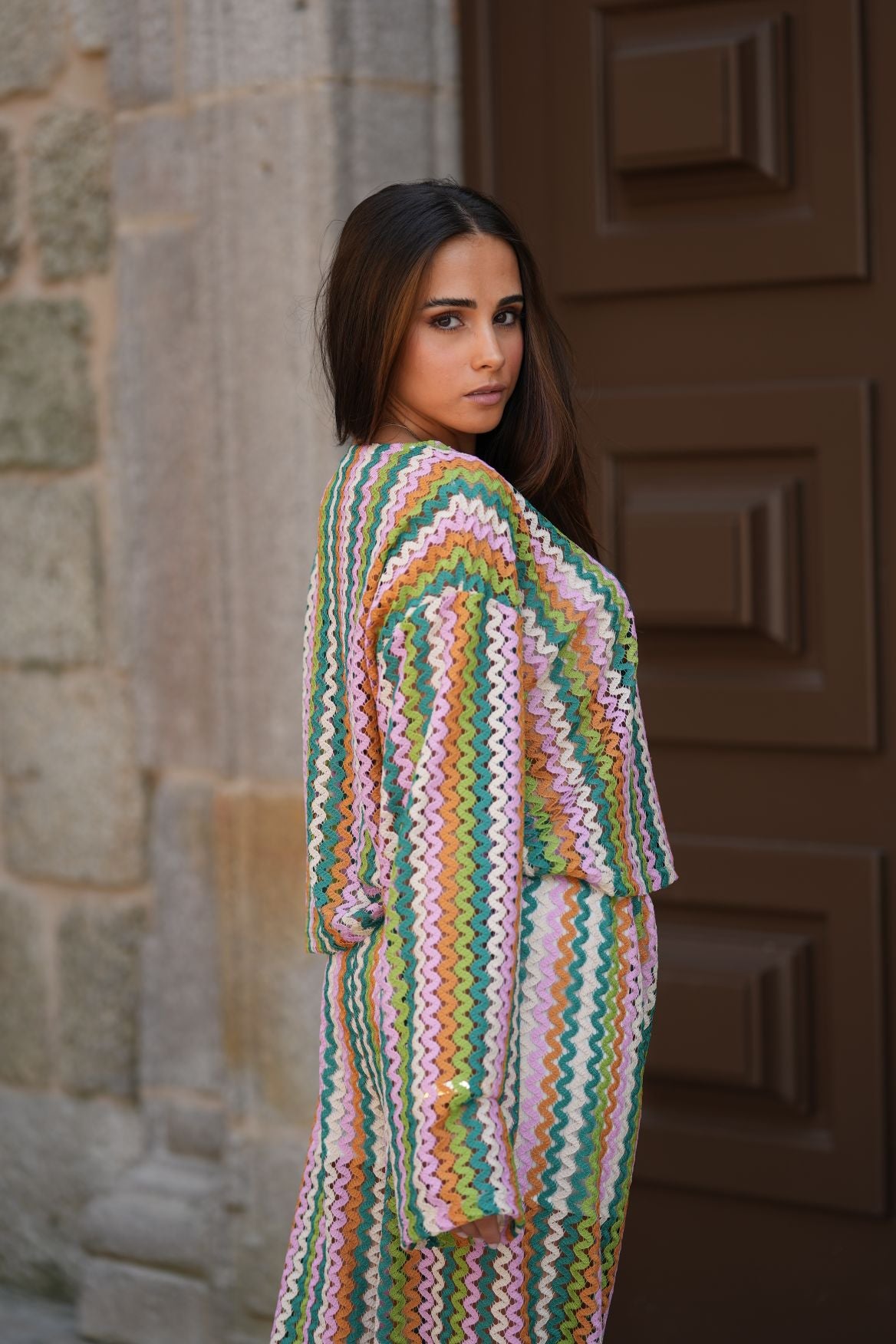 Calça de renda multicolorida