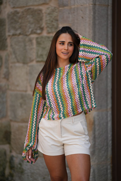 Top em renda multicolorida