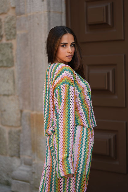 Calça de renda multicolorida